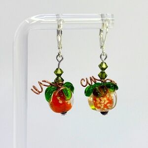 Green and Orange Lamp Work Glass Pumpkin Earrings